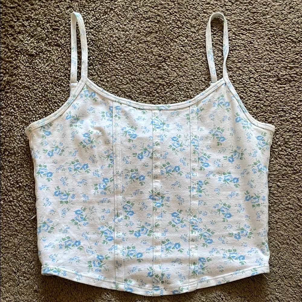Floral Blue and White Women's Top